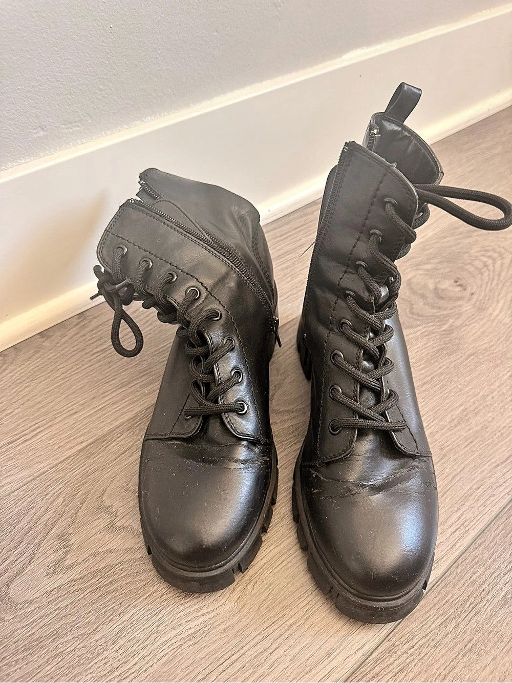 MIA Tauren Black Lug Sole Combat Boots – Size 6.5 (Fits 7.5)